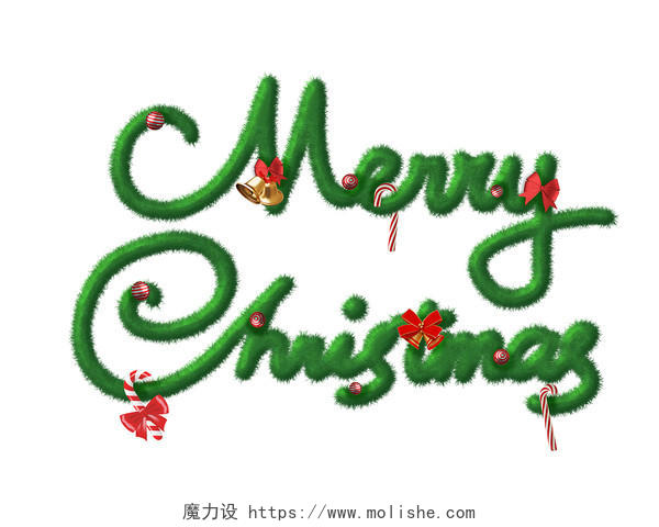绿色毛茸茸植物卡通艺术字圣诞节英文